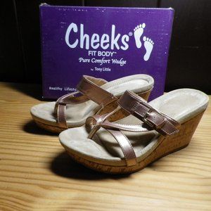 PreOwned Tony Little Cheeks Fitbody Wedge Sandal in Bronze Size 6 with Box
